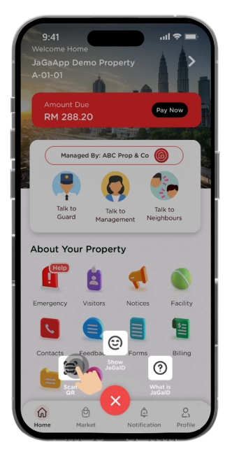 Click on "Scan QR" code to perform self check-in at guard house.