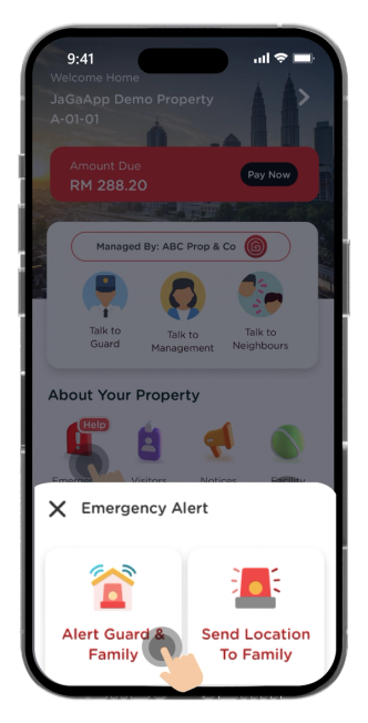 Click on "Alert Guard & Family" to trigger Emergency Alert.