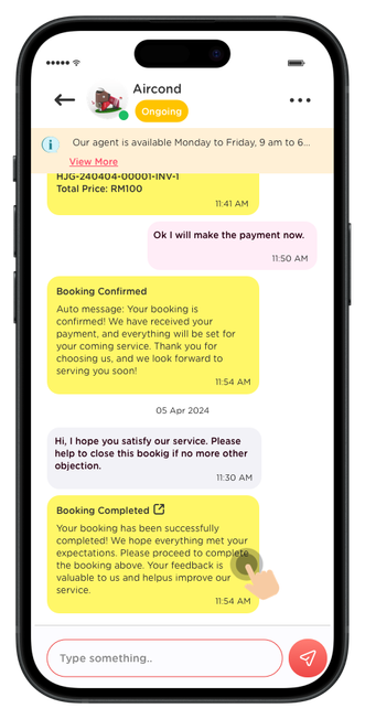 Upon completion of the service, you will receive a notification to mark your booking as completed.