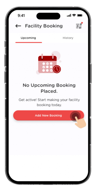To make a booking for a facility, click on the "Add New Booking" button.