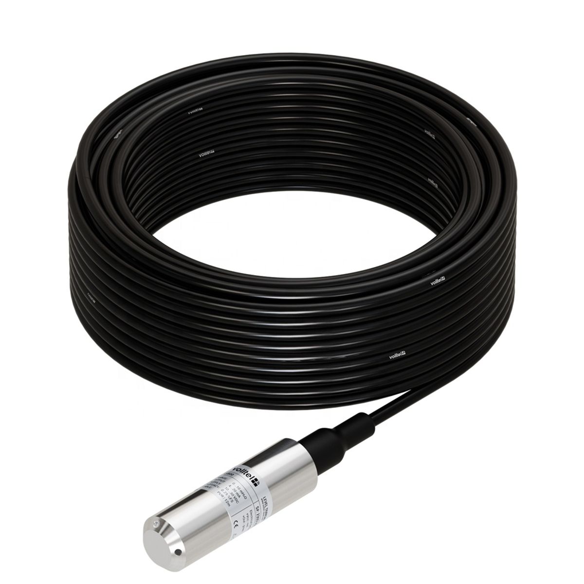 Hydrostatic level transmitter with protected cable coil