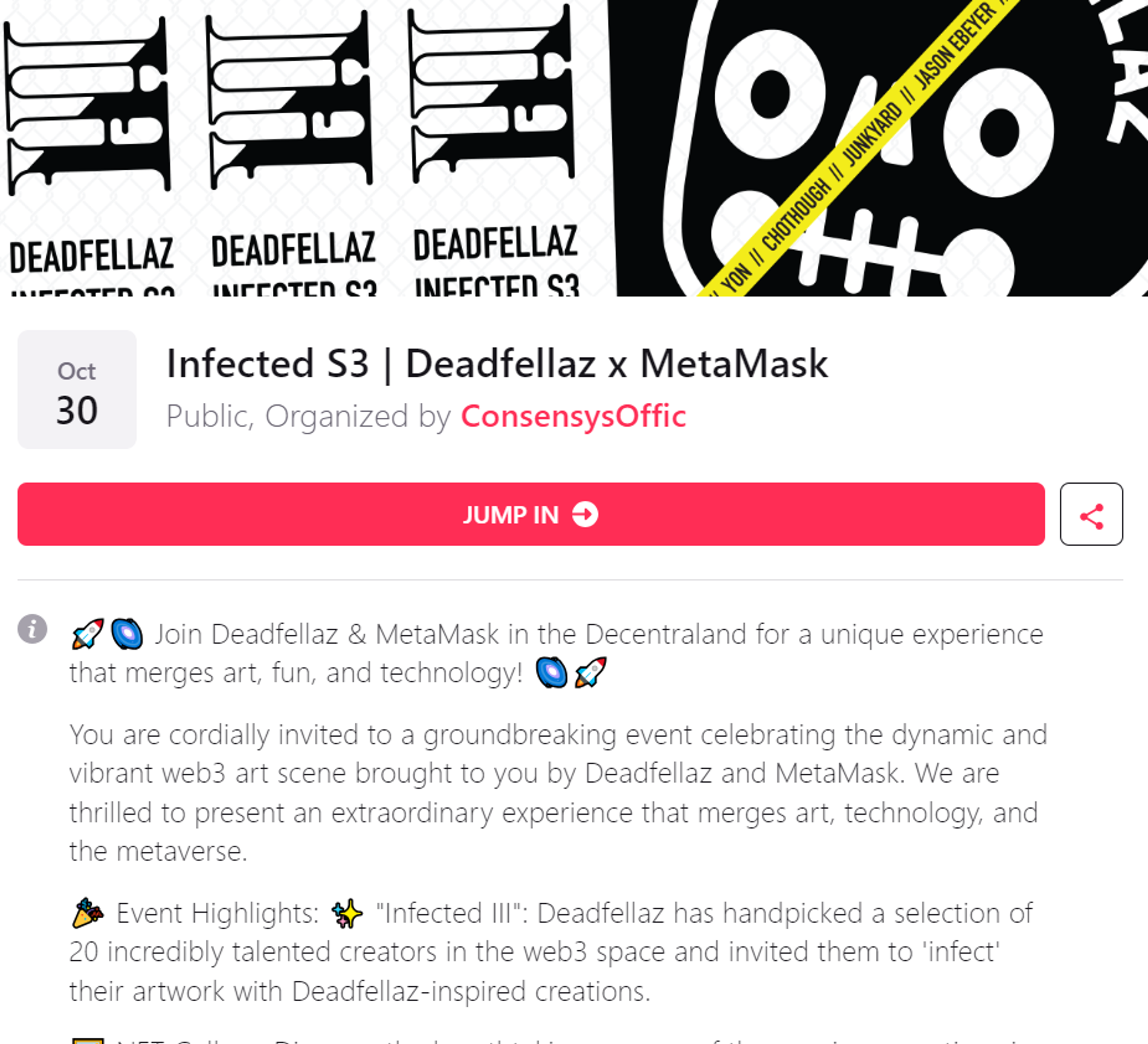 Screenshot of the event details