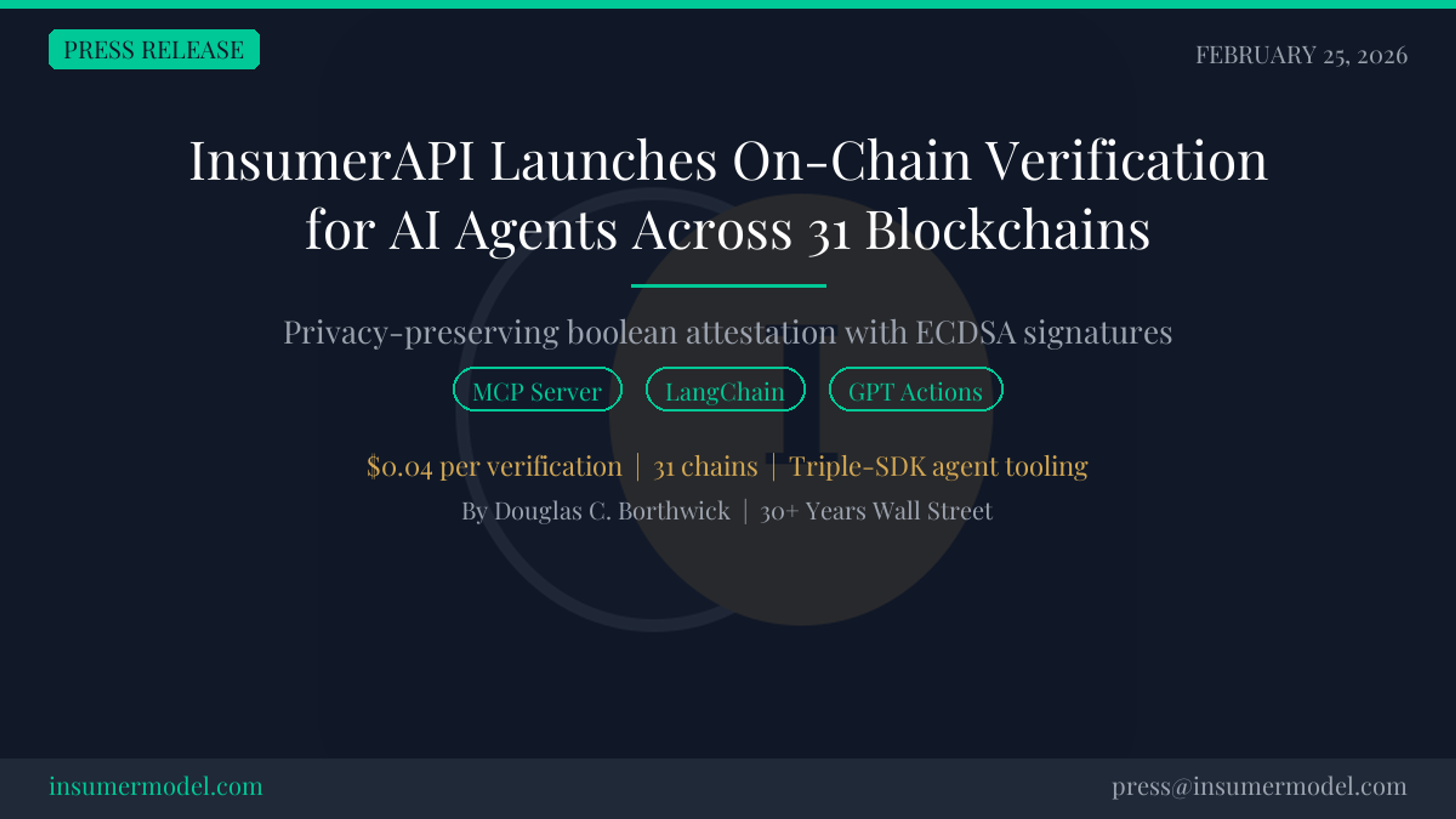 The Insumer Model™ Launches On-Chain Verification API and Custom GPT — Enabling AI Agents to Bridge Token Ownership to Real-World Commerce Across 31 Blockchains
