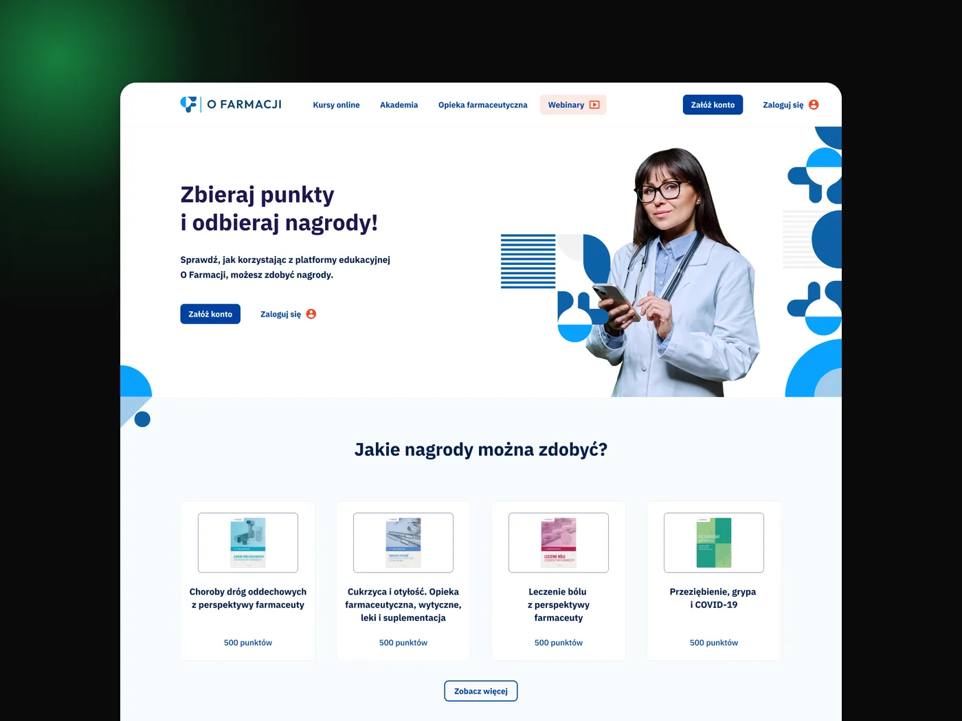 O Farmacji — platforma edukacyjna dla farmaceutów — ekran 3 z 6