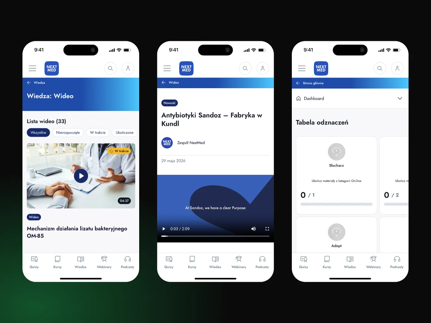 NextMed — platforma edukacyjna dla lekarzy — ekran 2 z 6