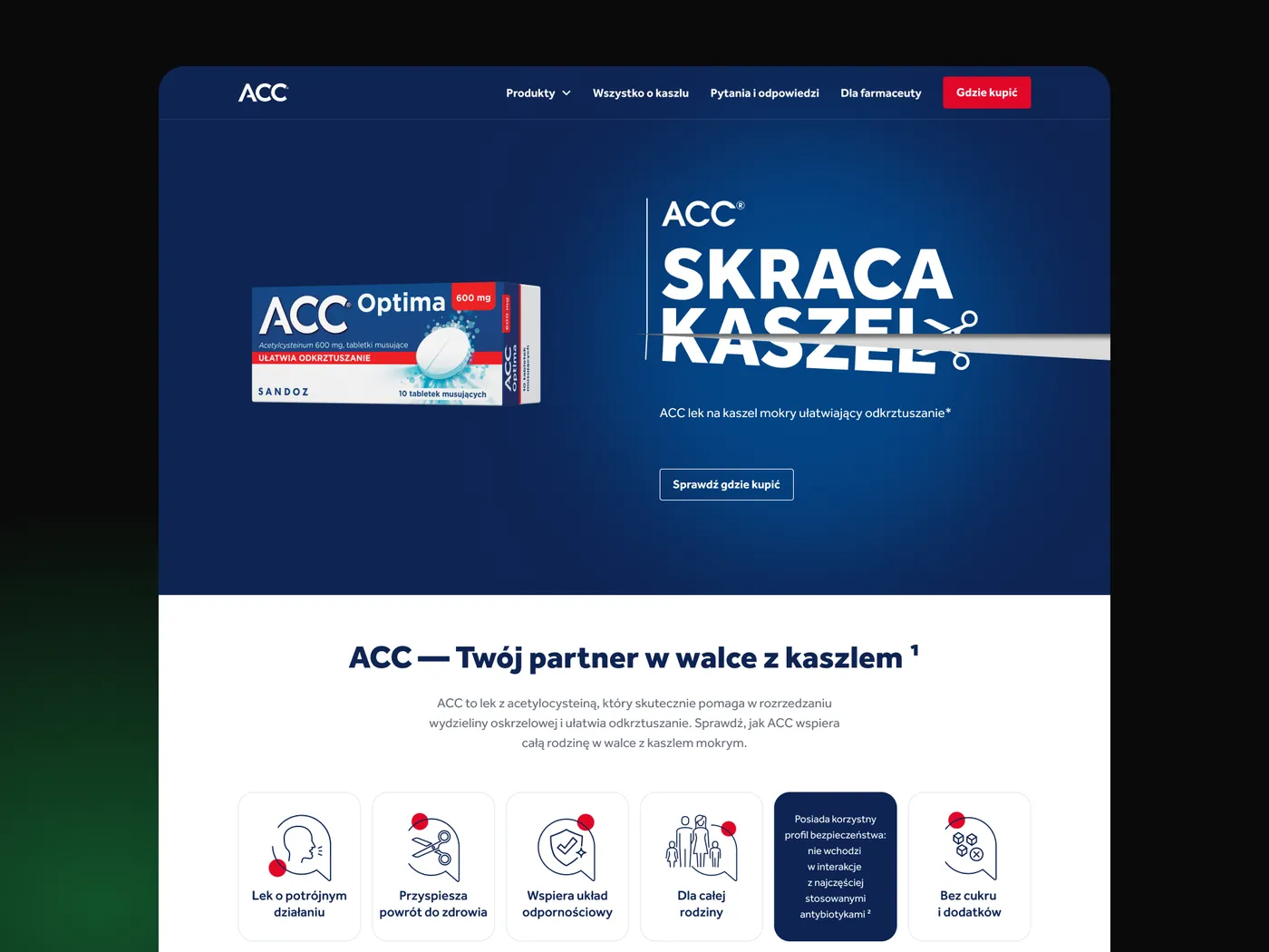 ACC — strona internetowa leku OTC — ekran 1 z 6