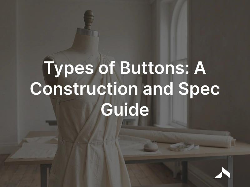 An assortment of garment buttons: sew-through, shank, metal jeans tack, horn and corozo, on a neutral surface