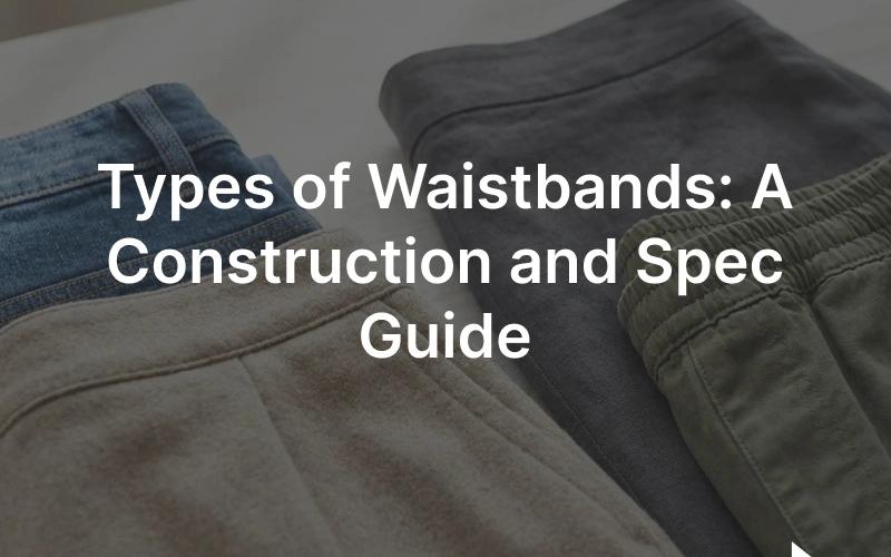 Waistband types on garment pieces: a straight jeans band, a curved contour band, a faced skirt waist and an elastic casing