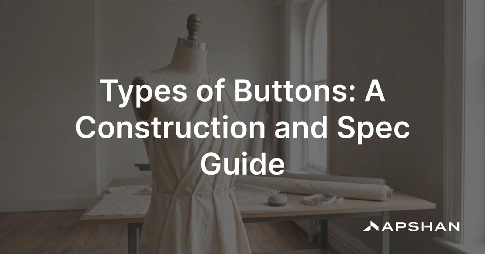 An assortment of garment buttons: sew-through, shank, metal jeans tack, horn and corozo, on a neutral surface
