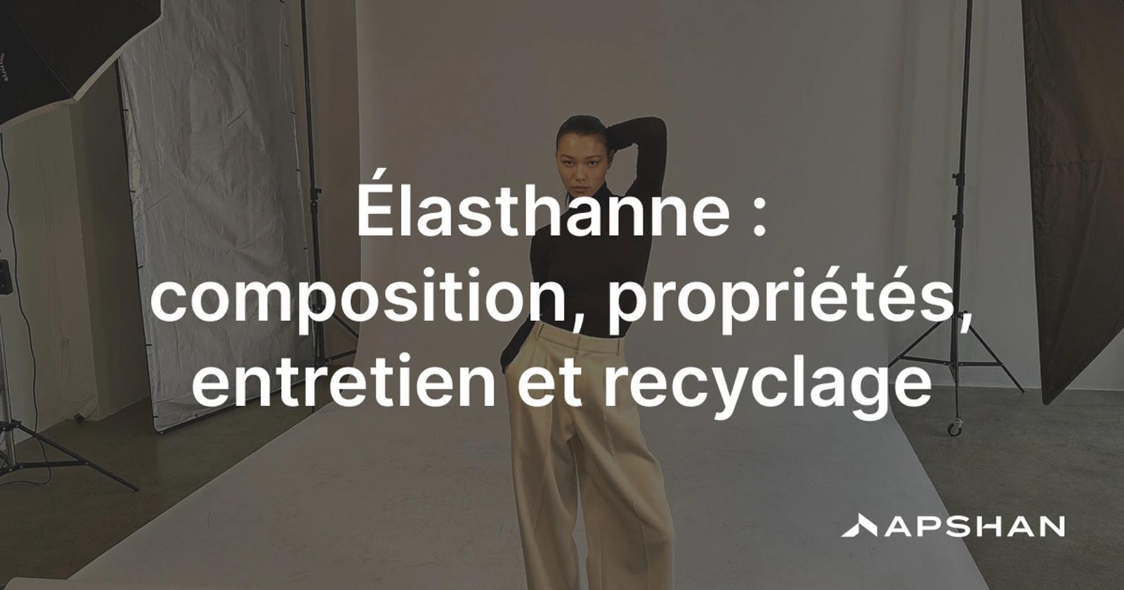 Fibre d'élasthanne étirée dans un tissu stretch, mélangée à du coton et du polyester.
