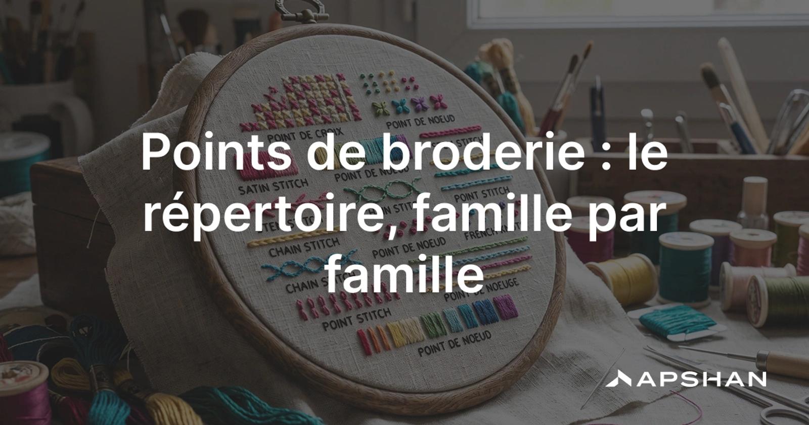 Tambour à broder avec échantillonneur des principaux points de broderie au fil coloré
