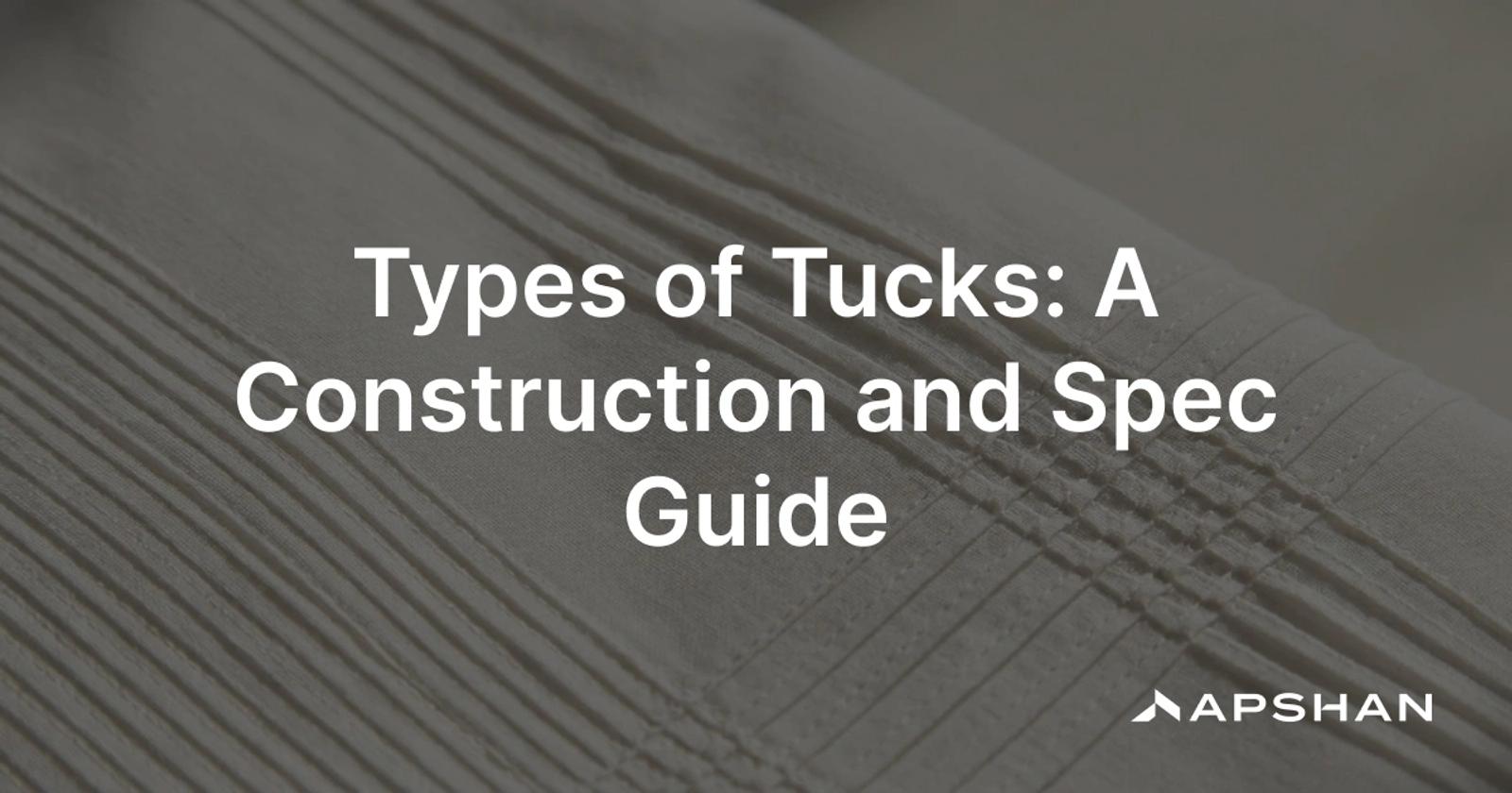 Fabric tucks: fine pin tucks, spaced and blind tucks, a cross-tuck grid and a scalloped shell tuck on light garment fabric