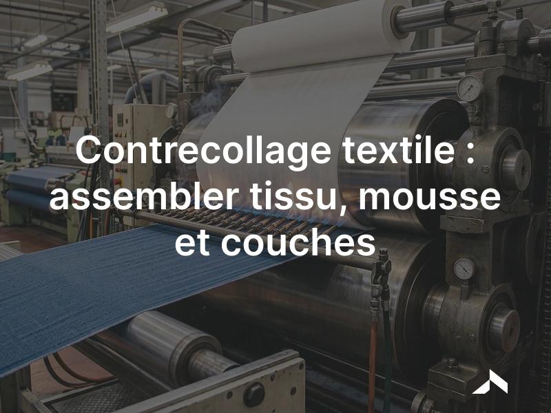 Contrecollage à la flamme d'une mousse sur un tissu entre les rouleaux d'une ligne de complexage