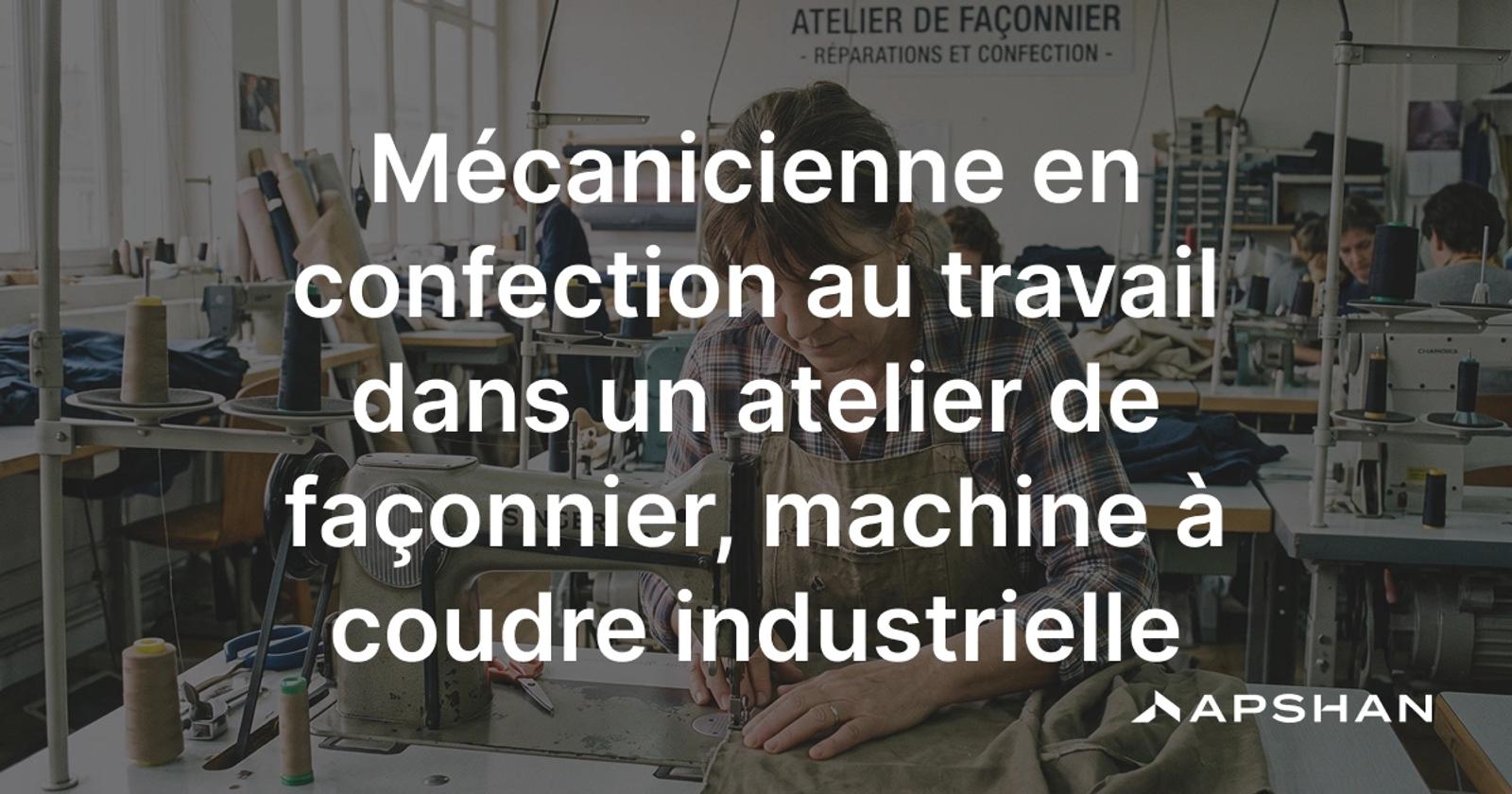 Mécanicienne en confection au travail dans un atelier de façonnier, machine à coudre industrielle