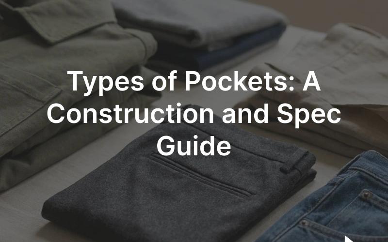 Pocket types on garments: a patch pocket, a welt and jetted pocket, an in-seam pocket and a jeans inset pocket
