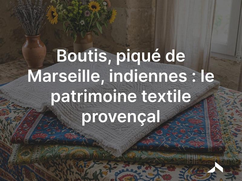 Boutis provençal blanc en relief posé sur des tissus indiennes aux motifs colorés