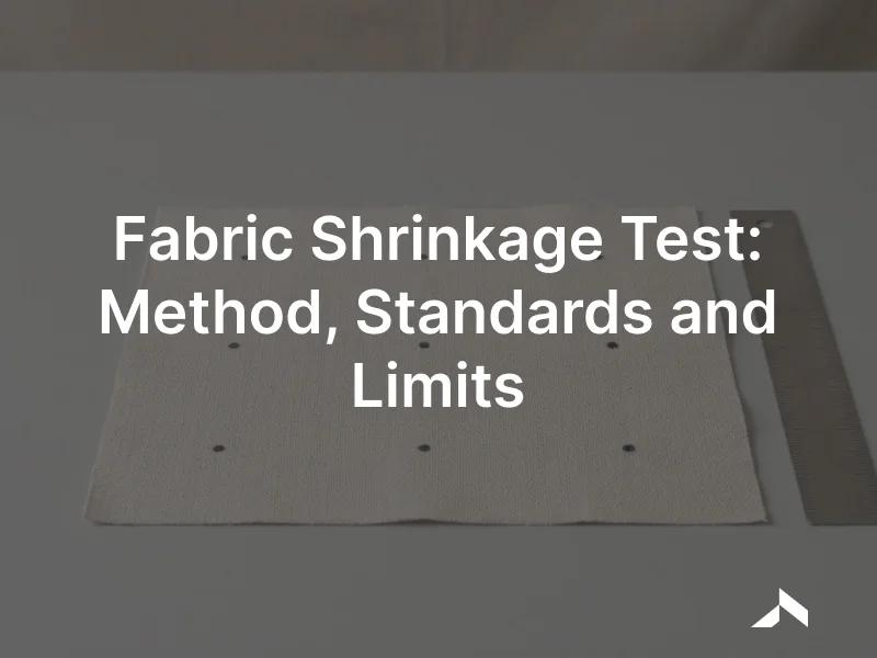 Flat fabric specimen marked with pairs of benchmark points each way, a ruler beside it to measure shrinkage after laundering