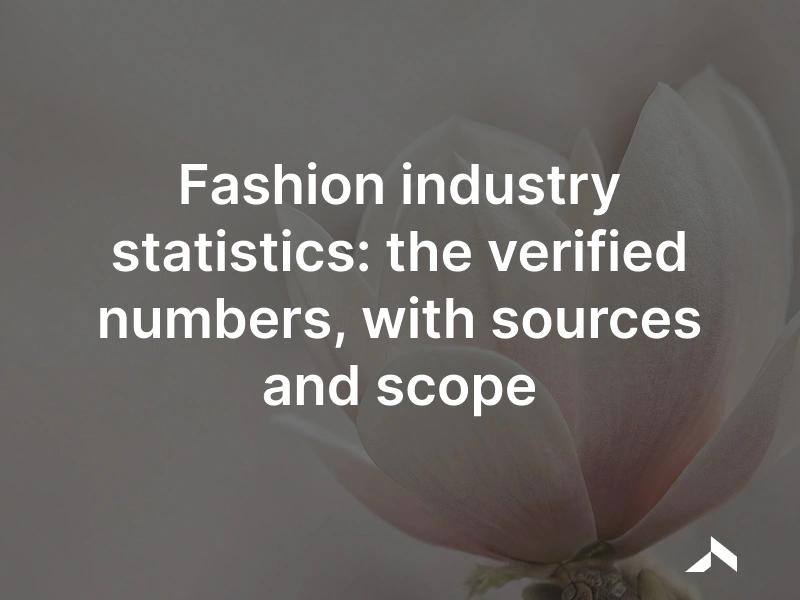 Data dashboard over a textile warehouse: the fashion industry's key statistics, sourced and dated.
