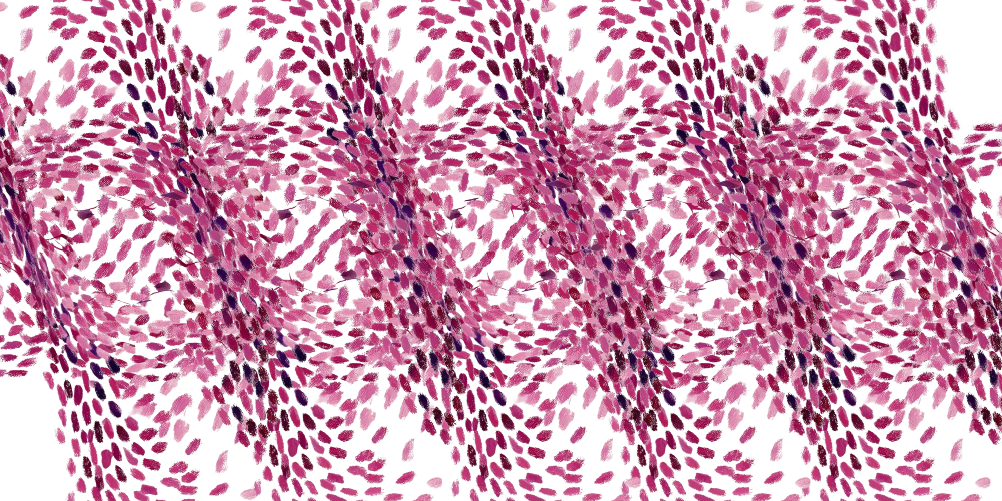 Repeating raspberry point-cloud pattern forming an overlapping wave, evoking molecular structure