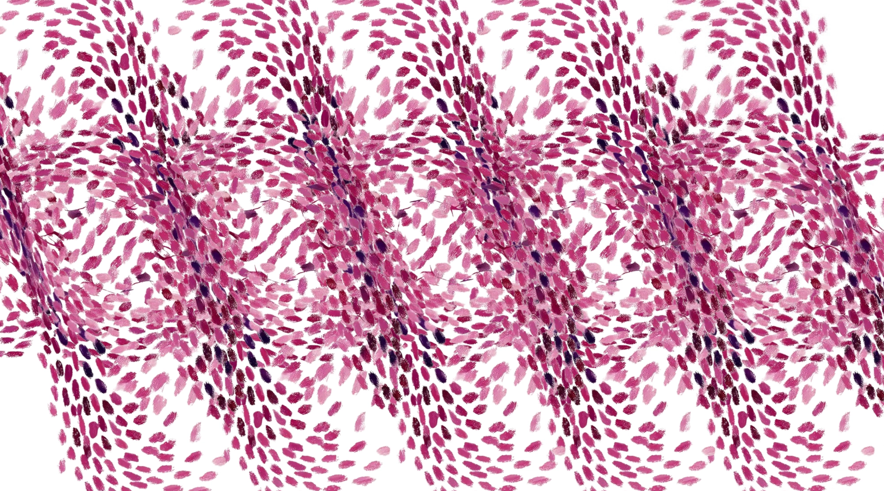 Repeating raspberry point-cloud pattern forming an overlapping wave, evoking molecular structure