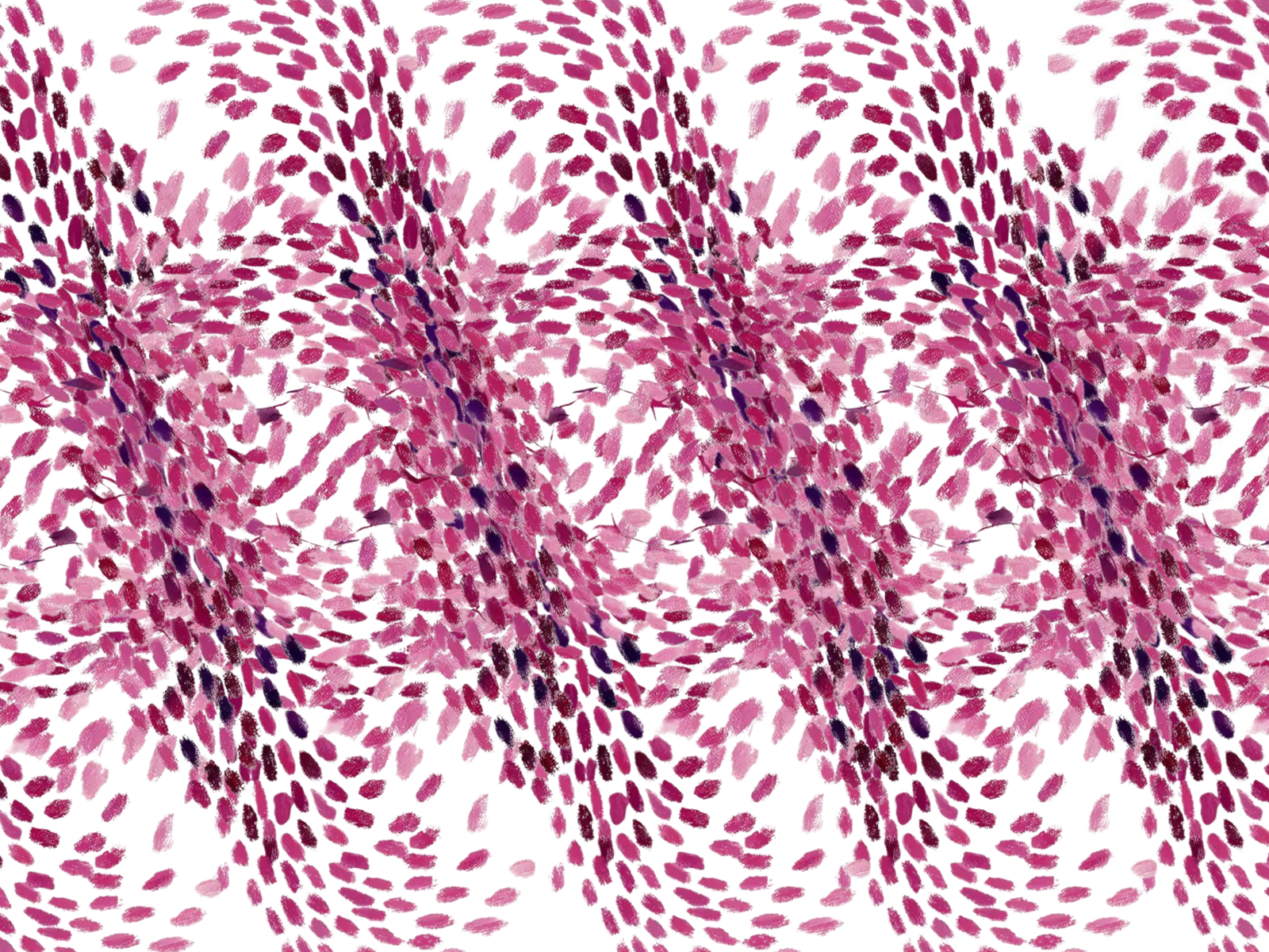 Repeating raspberry point-cloud pattern forming an overlapping wave, evoking molecular structure