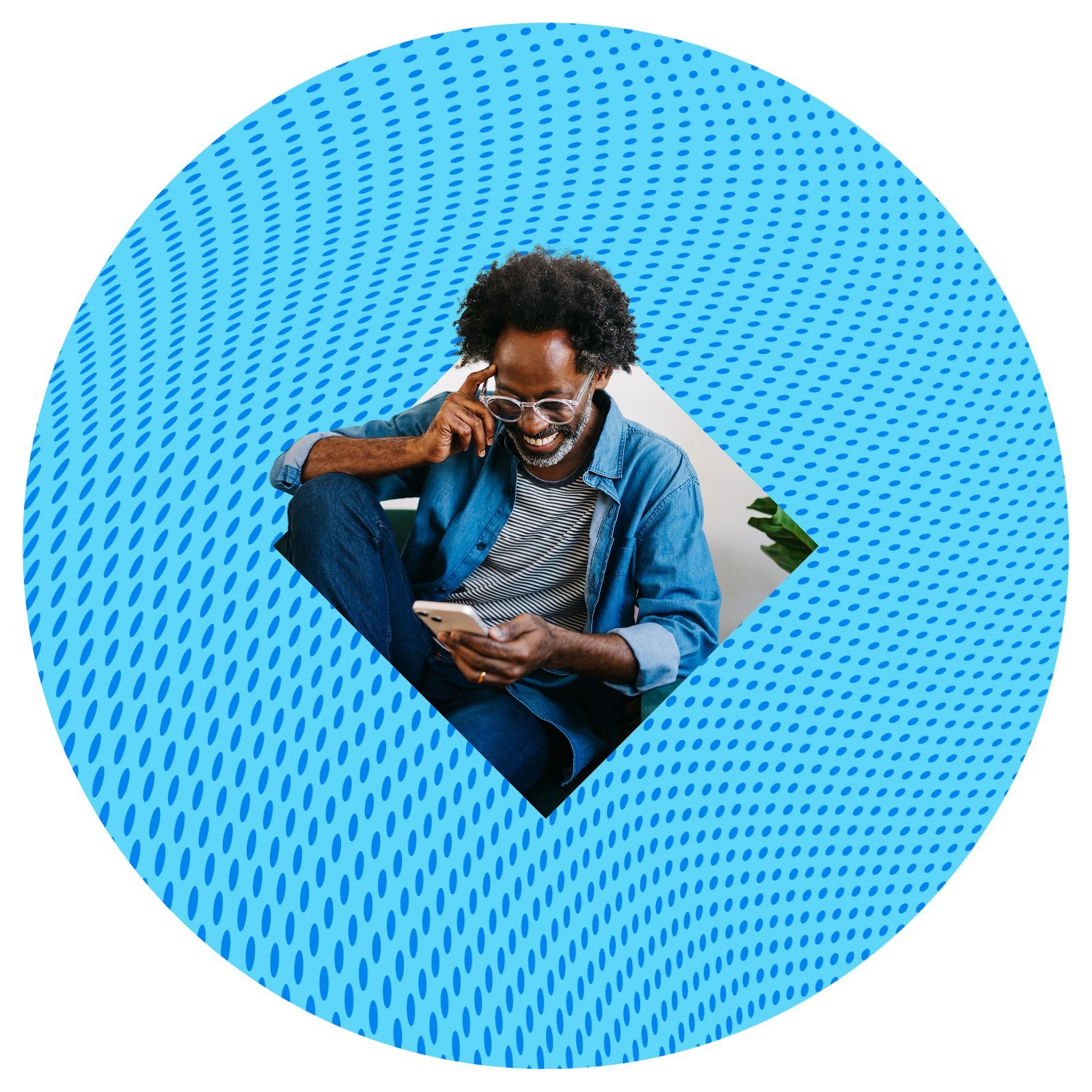 man looking at phone in symbol