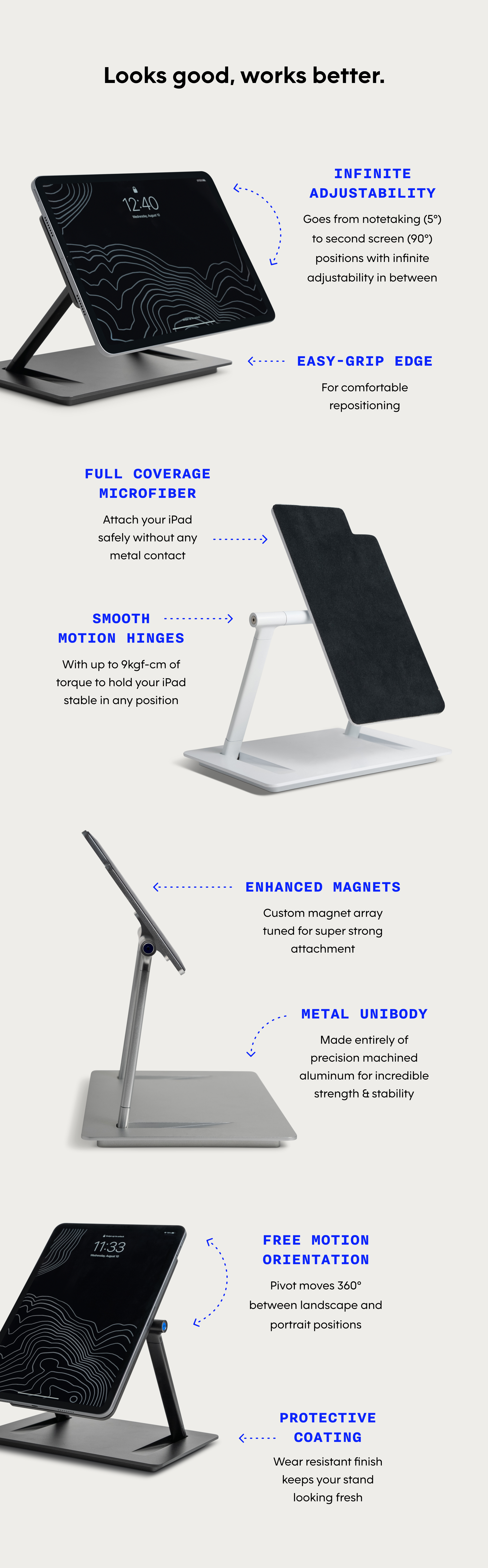 LAB22 Infinity Adjust Stand for iPad Pro & iPad Air - Silver