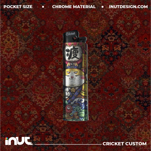 Bật lửa In chrome bóng - mẫu mèo thần tài ba