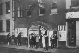 Crowds gather outside of the theatre
