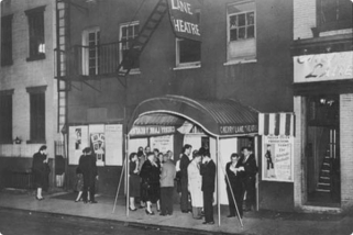 Crowds gather outside of the theatre