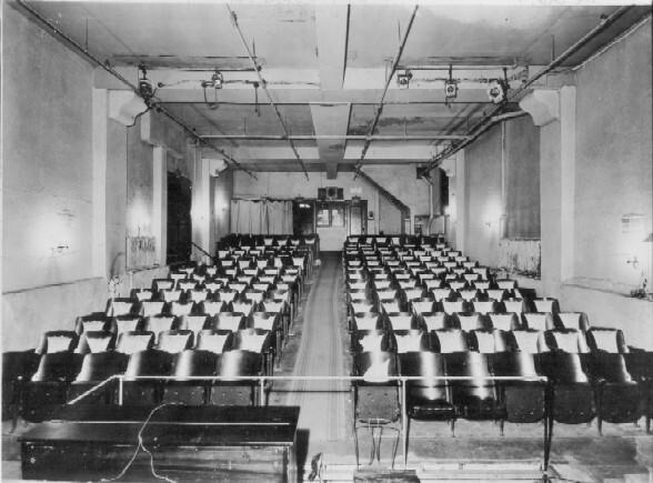 Black and white photo from the stage of the seating at the Cherry Lane theater.