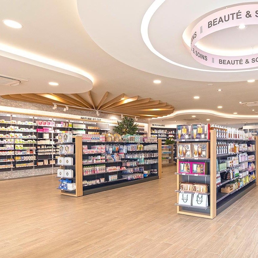 tendencias de design_medd design_pharmacie. farmacia a medida, projeto de arquitetura comercial, remodelaçao de farmacia, gondolas e lineares.