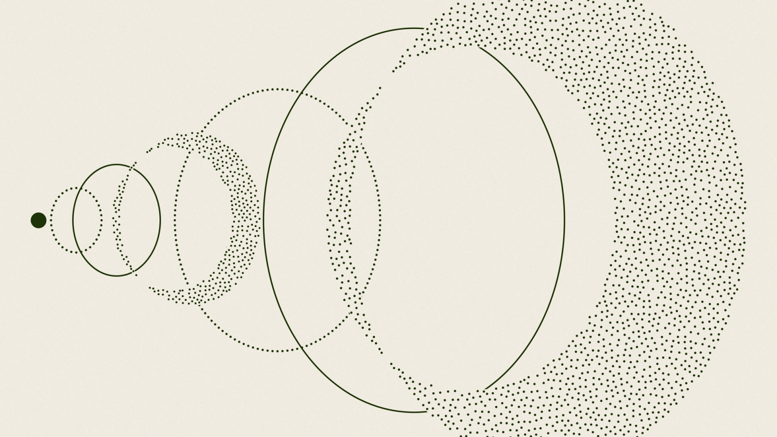 Reflection's Beam launch artwork, a series of dark green dotted and solid circles growing in size from a single point on a cream background