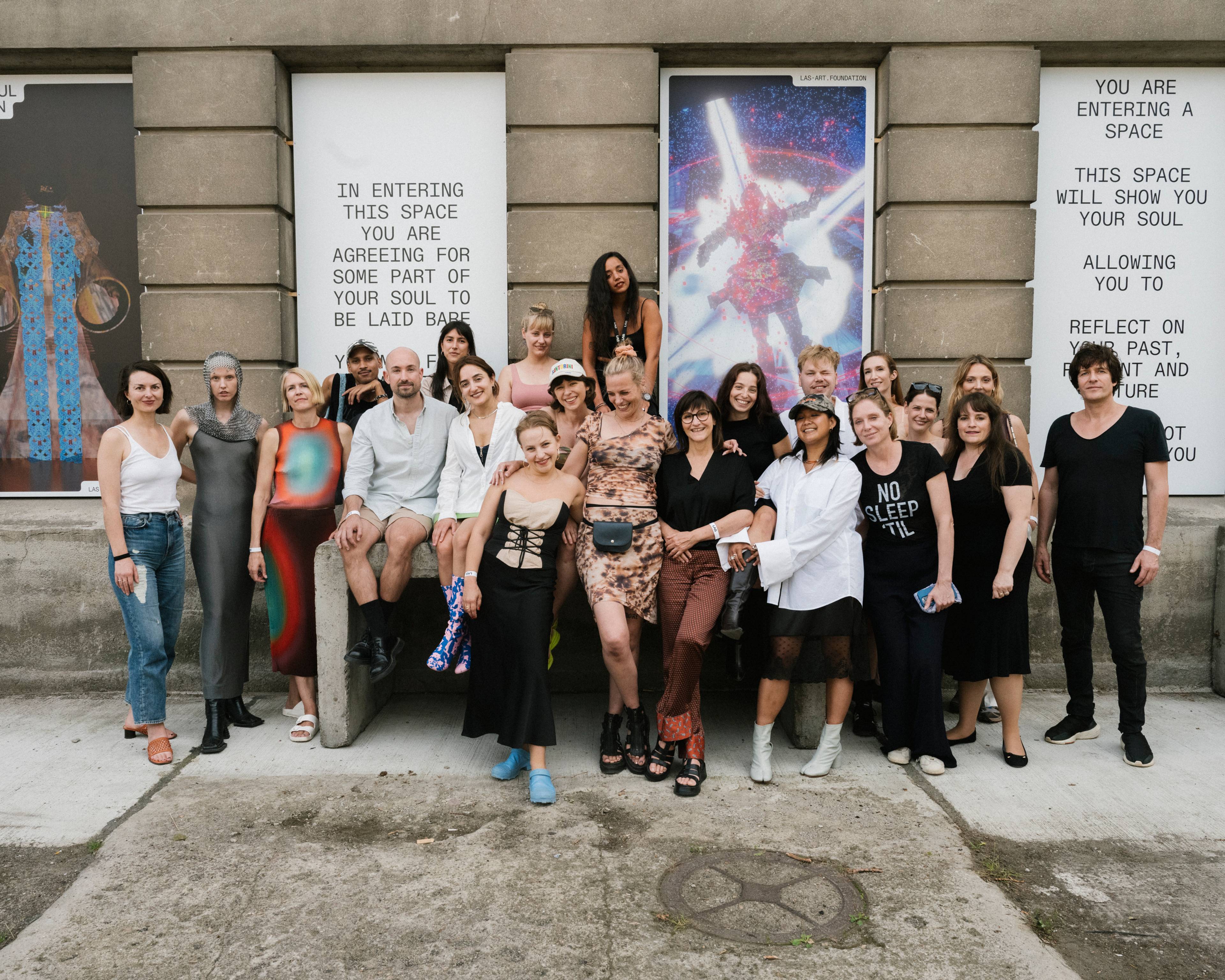 LAS Art Foundation team members posed in front of Halle am Berghain in Berlin.