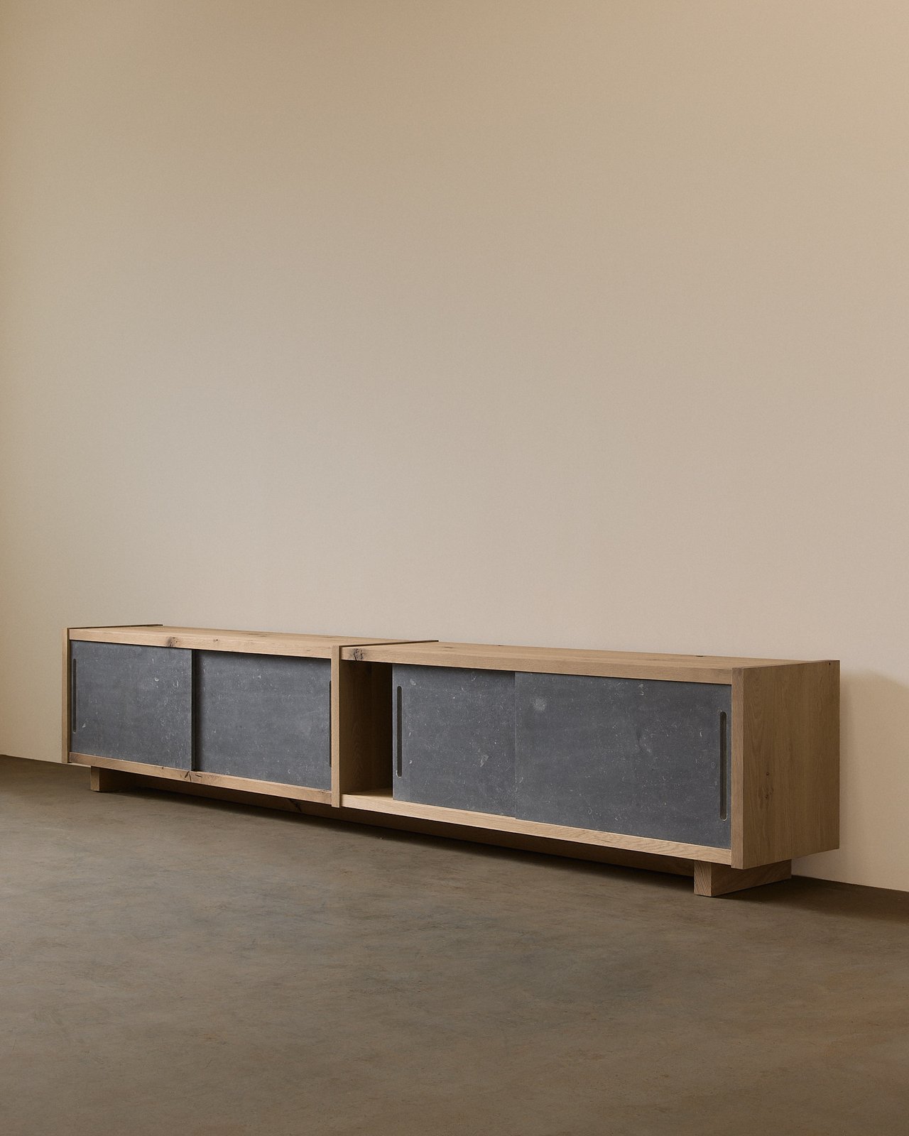 Stone door credenza in Raw White Oak