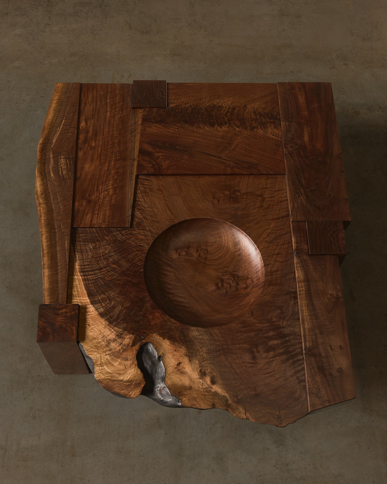 Patchwork low table in Claro Walnut
