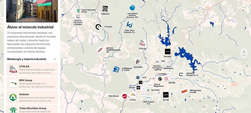 Captura del mapa del tejido industrial de Álava, con el listado de empresas a la izquierda
