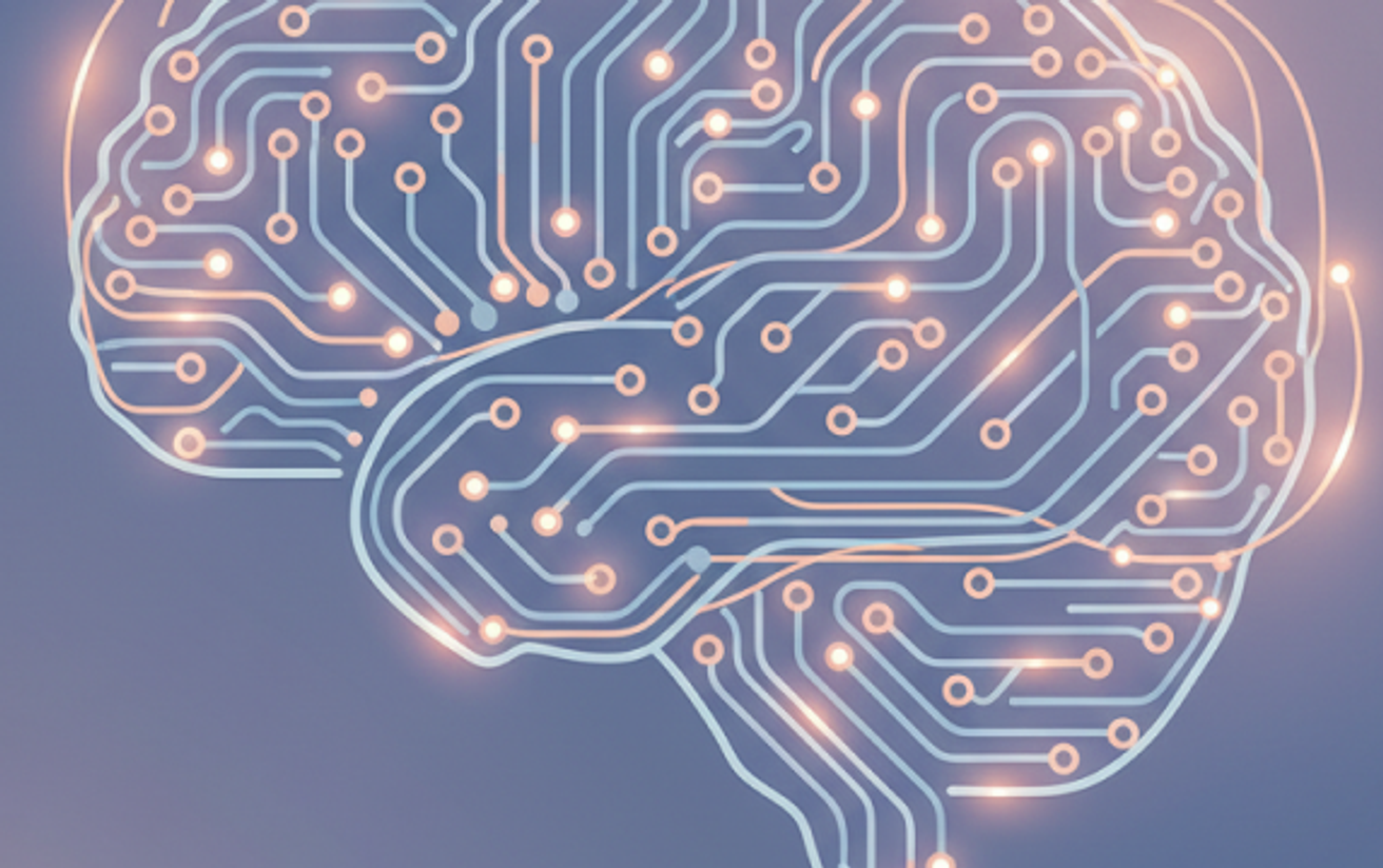 Ilustración de un cerebro conectado a un circuito de datos