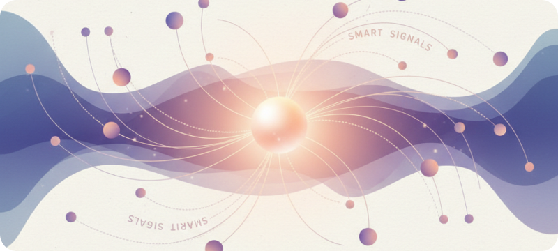 Illustration of a stream of particles converging on a point of light