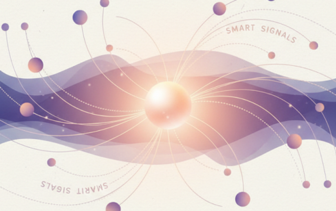 Illustration of a stream of particles converging on a point of light