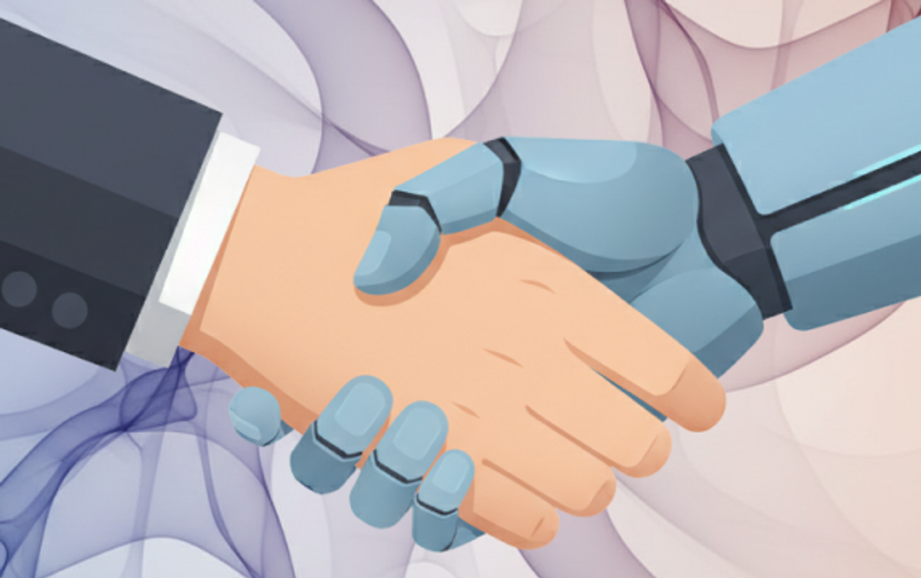 Ilustración de un apretón de manos entre una persona y un robot