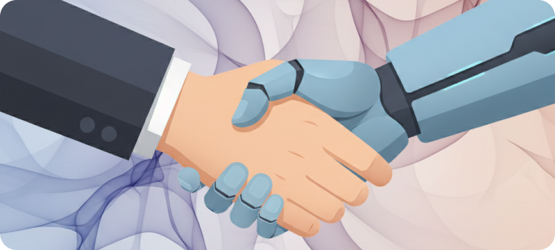 Ilustración de un apretón de manos entre una persona y un robot