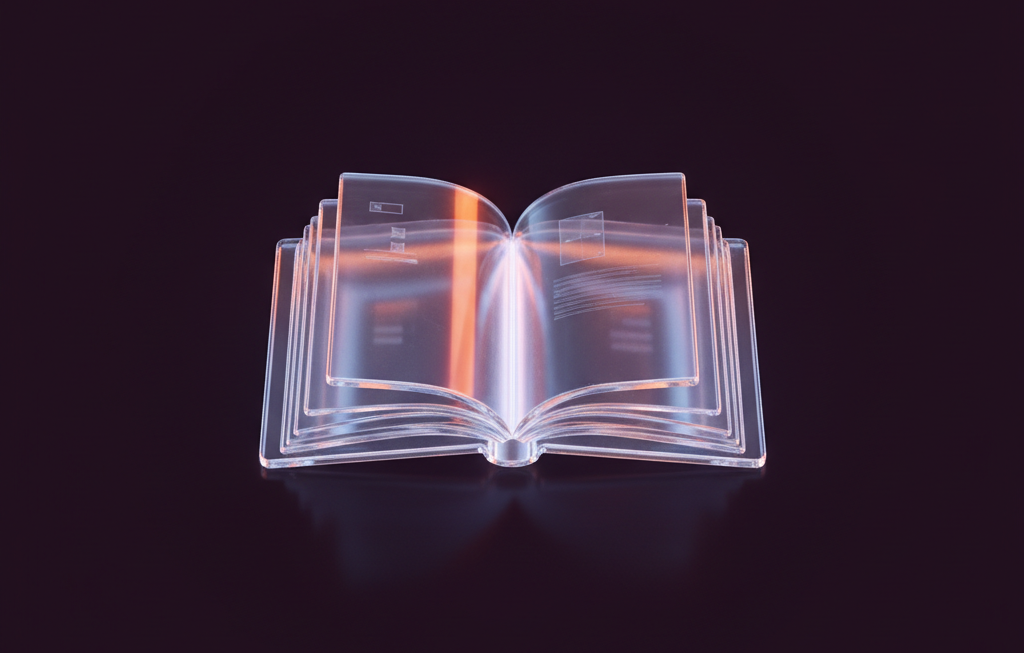 Libro abierto de cristal iluminado
