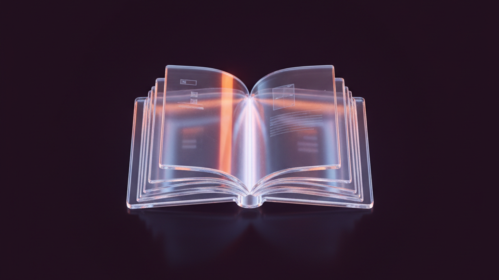 Libro abierto de cristal iluminado