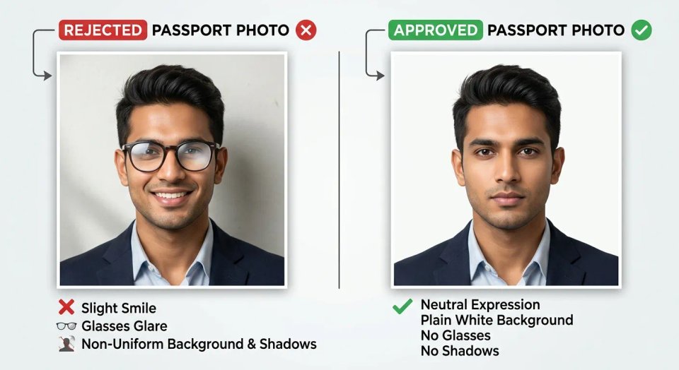 Side by side comparison for rejected passport photo or approved one