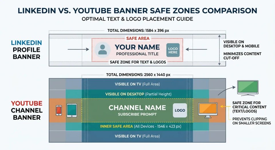 Linkedln and youtube banner safe zones and image dimentions