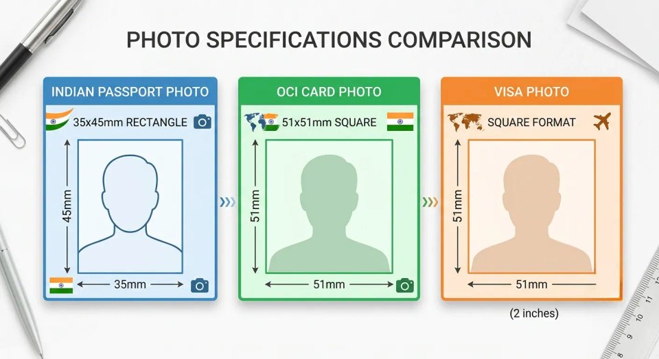 Different between indian passport, oci card photo and visa photo