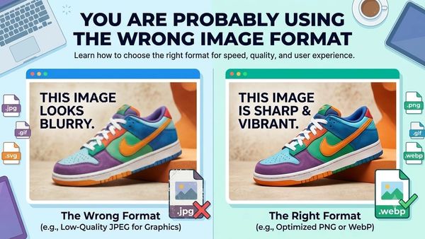 Comparison of different image formats including JPEG, PNG, WebP, and AVIF for website optimization