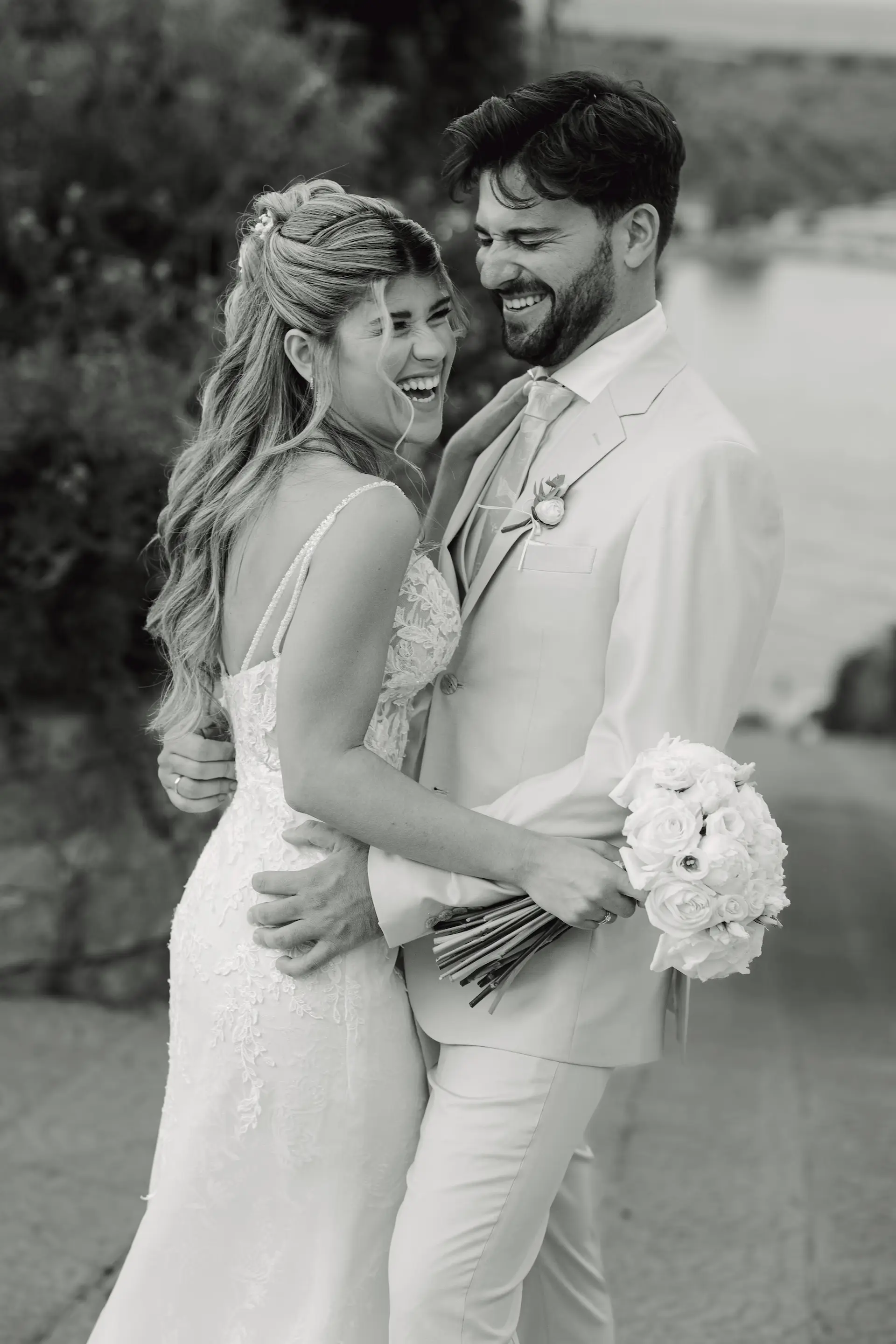 Bride and groom sharing a deeply emotional and loving moment together