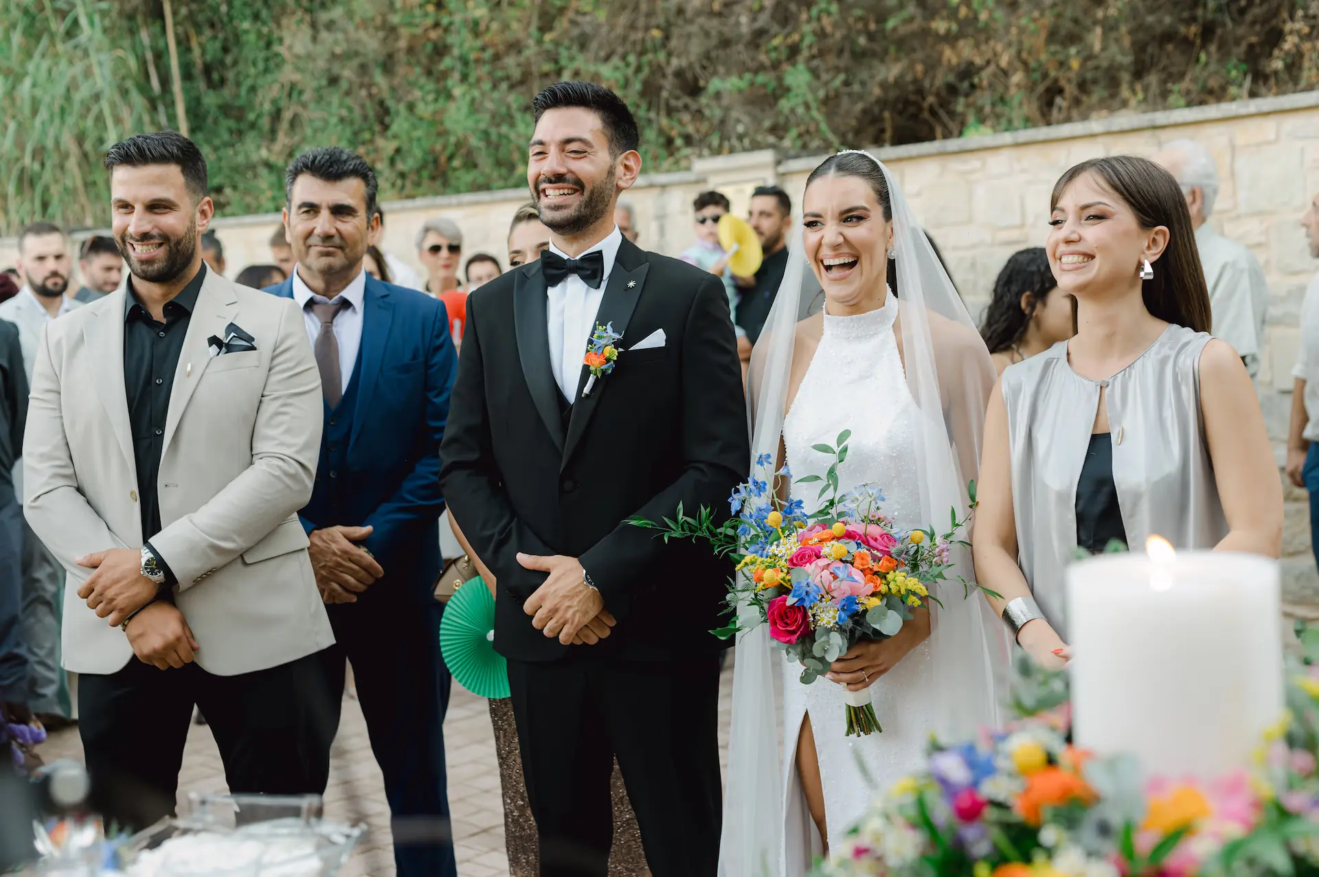 a man and woman smiling at each other